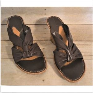 Björndal Wedge Heel Brown Leather Sandals Size 9